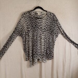 H&M Women's Leopard Print Long‑Sleeve Top – XS – Soft Knit–Neutral Animal Print